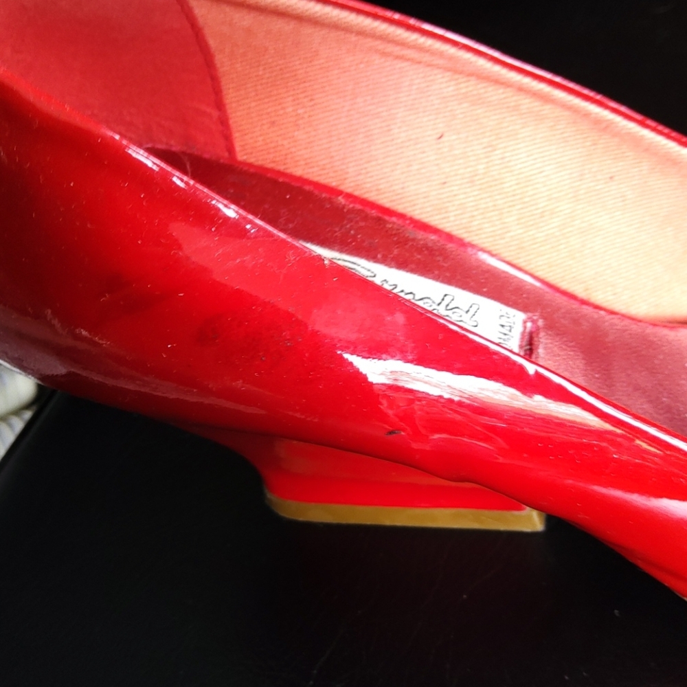 Arnold Churgin Red Patent Leather Peep Toe Wedges- Sz. 36 - Picture 9 of 9
